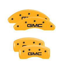 Load image into Gallery viewer, MGP 4 Caliper Covers Engraved Front &amp; Rear GMC Yellow Finish Black Char 2018 GMC Terrain Caliper Covers MGP
