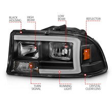 Load image into Gallery viewer, ANZO 97-04 Dodge Dakota/Durango Crystal headlight Set w/ Light Bar Black Housing Headlights ANZO
