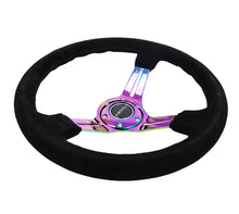 Load image into Gallery viewer, NRG Reinforced Steering Wheel (350mm / 3in. Deep) Blk Suede/Blk Stitch w/Neochrome Slits Steering Wheels NRG
