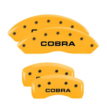Load image into Gallery viewer, MGP 4 Caliper Covers Engraved Front &amp; Rear Cobra Yellow Finish Black Char 2003 Ford Mustang Caliper Covers MGP
