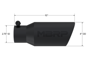 MBRP Universal Angled Rolled End Tip 4in OD / 2-3/4in Inlet / 10in Length - Black Tips MBRP   