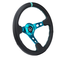 Load image into Gallery viewer, NRG Reinforce Steering Wheel (350mm / 3in. Deep) Blk Leather, Teal Center Mark w/ Teal Stitching Steering Wheels NRG
