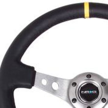 Load image into Gallery viewer, NRG Reinforced Steering Wheel (350mm / 3in. Deep) Blk Leather w/Gunmetal Cutout Spoke &amp; Yellow CM Steering Wheels NRG
