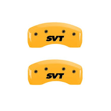 Load image into Gallery viewer, MGP 4 Caliper Covers Engraved Front &amp; Rear SVT Yellow Finish Black Char 2003 Ford Mustang Caliper Covers MGP
