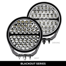 Load image into Gallery viewer, Go Rhino Xplor Blackout Series Round LED Sgl Driving Kit w/DRL (Surface/Thread Stud Mnt) 9in. - Blk Light Bars &amp; Cubes Go Rhino   
