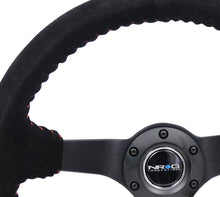 Load image into Gallery viewer, NRG Reinforced Steering Wheel (350mm / 3in. Deep) Blk Suede/Red BBall Stitch w/5mm Matte Blk Spokes Steering Wheels NRG
