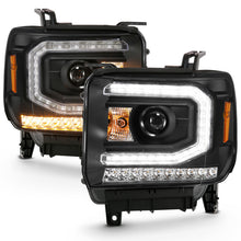 Load image into Gallery viewer, ANZO 2016-2019 Gmc Sierra 1500 Projector Headlight Plank Style Black w/ Sequential Amber Signal Headlights ANZO
