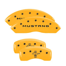 Load image into Gallery viewer, MGP 4 Caliper Covers Engraved Front Mustang Rear Bar &amp; Pony Yellow Finish Blk Char 2004 Ford Mustang Caliper Covers MGP
