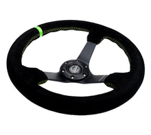 Load image into Gallery viewer, NRG Reinforced Steering Wheel 350mm/3in. Deep Blk Suede/ Neon Green Stitch w/5mm Matte Black Spoke Steering Wheels NRG
