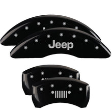 Load image into Gallery viewer, MGP 4 Caliper Covers Engraved Front &amp; Rear MOPAR Black finish silver ch Caliper Covers MGP
