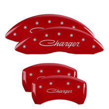 Load image into Gallery viewer, MGP 4 Caliper Covers Engraved Front &amp; Rear Cursive/Charger Red finish silver ch Caliper Covers MGP
