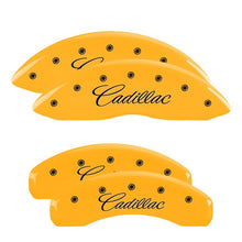 Load image into Gallery viewer, MGP 4 Caliper Covers Engraved F &amp; R Cadillac Yellow Finish Black Char 2004 Cadillac Escalade EXT Caliper Covers MGP
