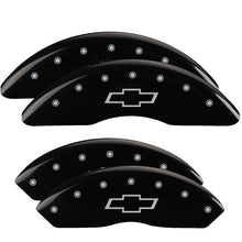 Load image into Gallery viewer, MGP 4 Caliper Covers Engraved Front &amp; Rear Bowtie Black finish silver ch Caliper Covers MGP

