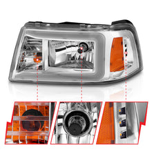 Load image into Gallery viewer, ANZO 2001-2011 Ford Ranger Crystal Headlights w/ Light Bar Chrome Housing Headlights ANZO
