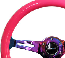 Load image into Gallery viewer, NRG Classic Wood Grain Steering Wheel (350mm) Neon Pink Painted Grip w/Neochrome 3-Spoke Center Steering Wheels NRG
