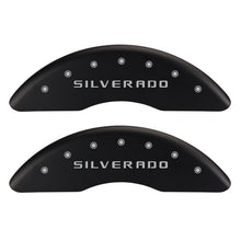 Load image into Gallery viewer, MGP 4 Caliper Covers Engraved Front &amp; Rear Silverado Red finish silver ch Caliper Covers MGP
