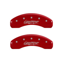 Load image into Gallery viewer, MGP 4 Caliper Covers Engraved Front &amp; Rear Lightning Red finish silver ch Caliper Covers MGP
