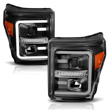 Load image into Gallery viewer, ANZO 2011-2016 Ford F250 Projector Headlights w/ Plank Style Switchback Black w/ Amber Headlights ANZO
