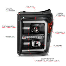 Load image into Gallery viewer, ANZO 2011-2016 Ford F250 Projector Headlights w/ Plank Style Switchback Black w/ Amber Headlights ANZO
