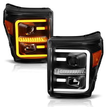 Load image into Gallery viewer, ANZO 2011-2016 Ford F250 Projector Headlights w/ Plank Style Switchback Black w/ Amber Headlights ANZO
