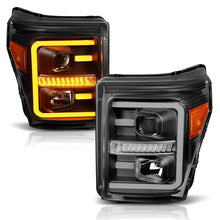 Load image into Gallery viewer, ANZO 2011-2016 Ford F250 Projector Headlights w/ Plank Style Switchback Black w/ Amber Headlights ANZO
