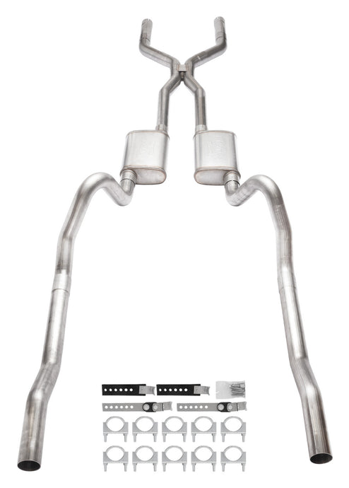 Pypes Performance Exhaust SMB43S 1966-1974 Mopar B-Body 3 Inch Crossmember Back Exhaust System With H-Pipe 409 Stainless With Street Pro Mufflers SMB43S Exhaust System Kit Pypes Performance Exhaust   