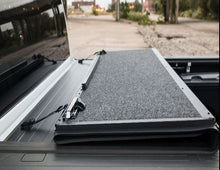 Load image into Gallery viewer, TrailFX TFX5706 Hard Tri Fold Non-Lockable Black Aluminum With Carpeted Under Panels Default TrailFX

