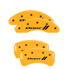 Load image into Gallery viewer, MGP 4 Caliper Covers Engraved Front &amp; Rear With stripes/Dart Yellow finish black ch Caliper Covers MGP
