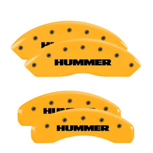 Load image into Gallery viewer, MGP 4 Caliper Covers Engraved Front &amp; Rear Hummer Yellow Finish Black Char 2010 Hummer H3T Caliper Covers MGP

