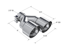 Load image into Gallery viewer, MBRP Universal T304 SS Dual Tip 4in OD/2.5in Inlet Tips MBRP

