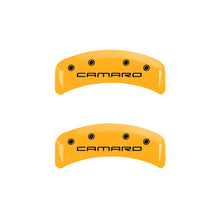 Load image into Gallery viewer, MGP 4 Caliper Covers Engraved F &amp; R Gen 4/Camaro Yellow Finish Black Char 1997 Chevrolet Camaro Caliper Covers MGP
