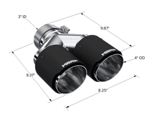 Load image into Gallery viewer, MBRP 3in ID / Dual 4in OD Out Staggered L 9.37in / R 9.87in Dual Wall Carbon Fiber Univ Exhaust Tip Tips MBRP
