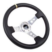 Load image into Gallery viewer, NRG Reinforced Steering Wheel (350mm / 3in. Deep) Blk Leather w/Circle Cut Spokes &amp; Single Yellow CM Steering Wheels NRG
