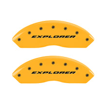 Load image into Gallery viewer, MGP 4 Caliper Covers Engraved Front &amp; Rear Explorer Yellow Finish Black Char 2006 Ford Explorer Caliper Covers MGP
