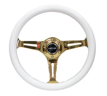 Load image into Gallery viewer, NRG Classic Wood Grain Steering Wheel (350mm) White Grip w/Chrome Gold 3-Spoke Center Steering Wheels NRG
