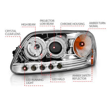 Load image into Gallery viewer, ANZO 1997.5-2003 Ford F-150 Projector Headlights w/ Halo and LED Chrome 1pc Headlights ANZO
