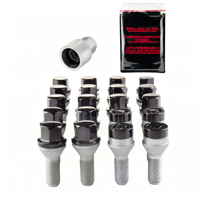 McGard 5 Lug Hex Install Kit w/Locks (Cone Seat Bolt) M12X1.25 / 17mm Hex / 25.6mm Shank L. - Black Wheel Bolts McGard
