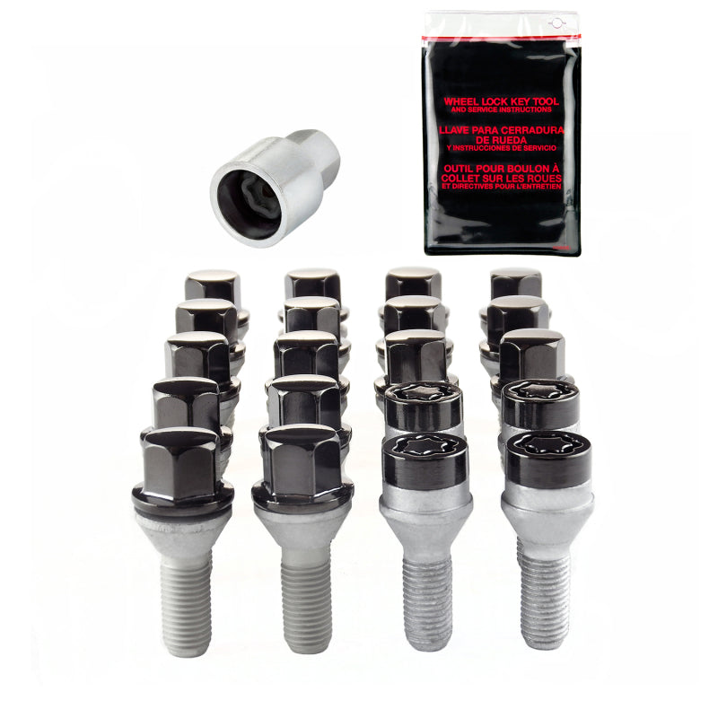 McGard 5 Lug Hex Install Kit w/Locks (Cone Seat Bolt) M12X1.25 / 17mm Hex / 25.6mm Shank L. - Black Wheel Bolts McGard