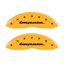 Load image into Gallery viewer, MGP 4 Caliper Covers Engraved Front &amp; Rear Impala Yellow finish black ch Caliper Covers MGP
