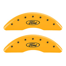 Load image into Gallery viewer, MGP 4 Caliper Covers Engraved Front &amp; Rear Oval logo/Ford Yellow finish black ch Caliper Covers MGP
