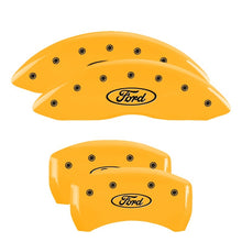 Load image into Gallery viewer, MGP 4 Caliper Covers Engraved Front &amp; Rear Oval logo/Ford Yellow finish black ch Caliper Covers MGP
