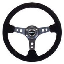 Load image into Gallery viewer, NRG Reinforced Steering Wheel (350mm / 3in. Deep) Blk Suede/Blk Stitch w/Black Circle Cutout Spokes Steering Wheels NRG
