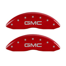 Load image into Gallery viewer, MGP 4 Caliper Covers Engraved Front &amp; Rear GMC Red finish silver ch Caliper Covers MGP
