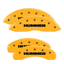 Load image into Gallery viewer, MGP 4 Caliper Covers Engraved Front &amp; Rear Hummer Yellow Finish Black Char 2005 Hummer H2 Caliper Covers MGP
