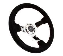 Load image into Gallery viewer, NRG Reinforced Steering Wheel (350mm / 3in. Deep) Blk Suede w/Red BBall Stitch &amp; Chrome 3-Spoke Steering Wheels NRG
