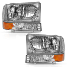 Load image into Gallery viewer, ANZO 2000-2004 Ford Excursion Crystal Headlight w/ Corner Light Chrome Amber (w/o Bulb) Headlights ANZO
