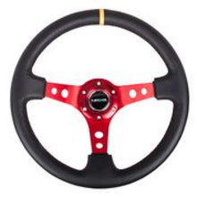 Load image into Gallery viewer, NRG Reinforced Steering Wheel (350mm / 3in. Deep) Blk Leather w/Red Spokes &amp; Sgl Yellow Center Mark Steering Wheels NRG
