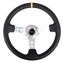 Load image into Gallery viewer, NRG Reinforced Steering Wheel (350mm / 3in. Deep) Blk Leather w/Circle Cut Spokes &amp; Single Yellow CM Steering Wheels NRG

