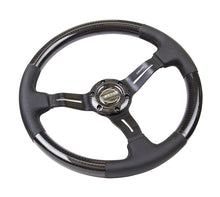 Load image into Gallery viewer, NRG Carbon Fiber Steering Wheel (350mm / 1.5in. Deep) Leather Trim w/Blk Stitch &amp; Slit Cutout Spokes Steering Wheels NRG
