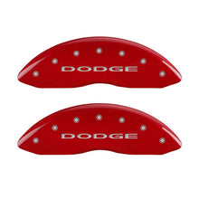 Load image into Gallery viewer, MGP Front set 2 Caliper Covers Engraved Front With out stripes/Dodge Red finish silver ch Caliper Covers MGP
